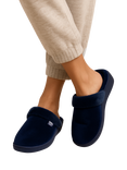 totes Sparkle Velour Heeled Mule Slippers, Navy