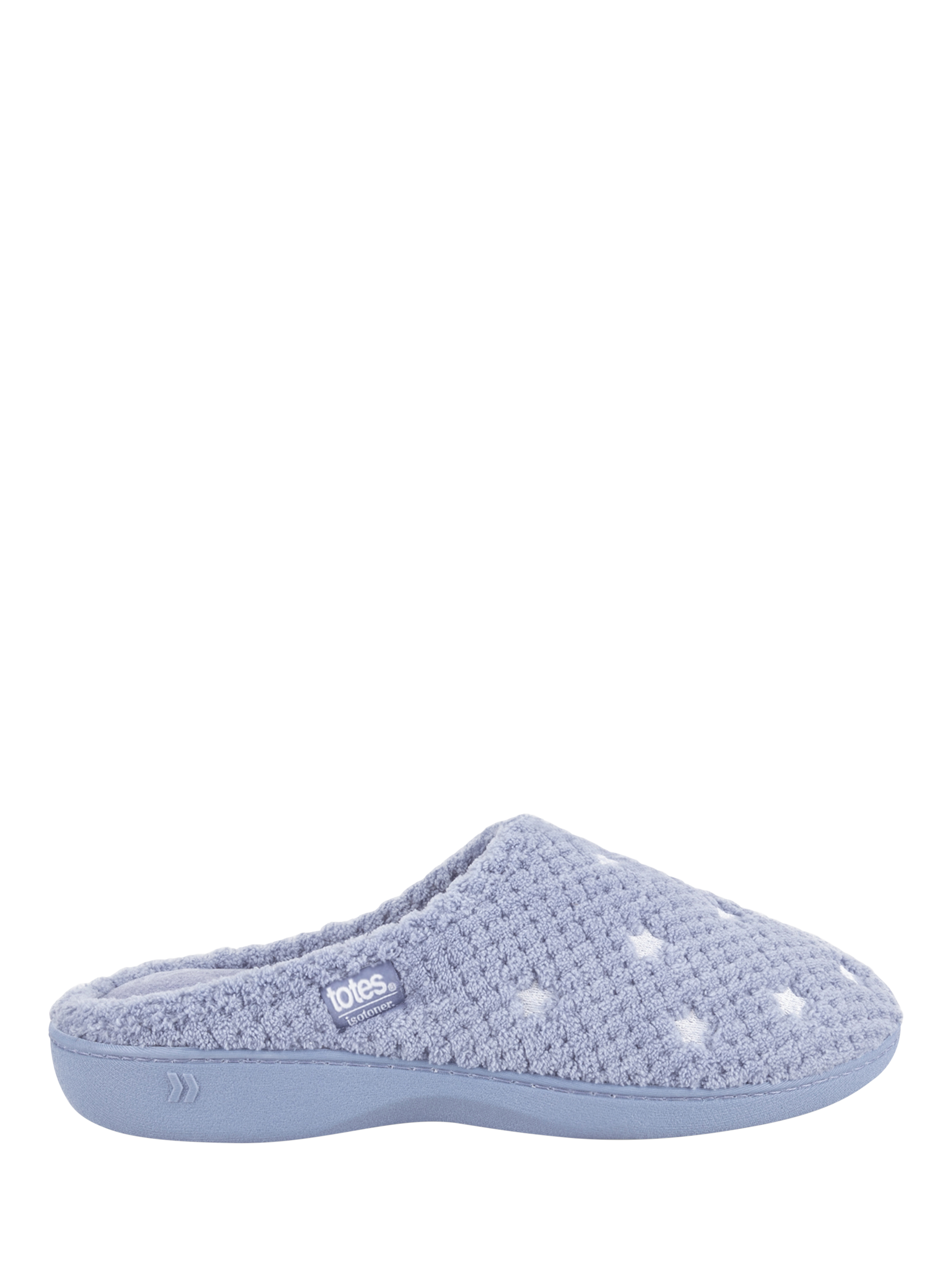 Product image 1 of 6, which shows totes Isotoner Women's Popcorn Terry Mule Slippers, Iris Blue, 4