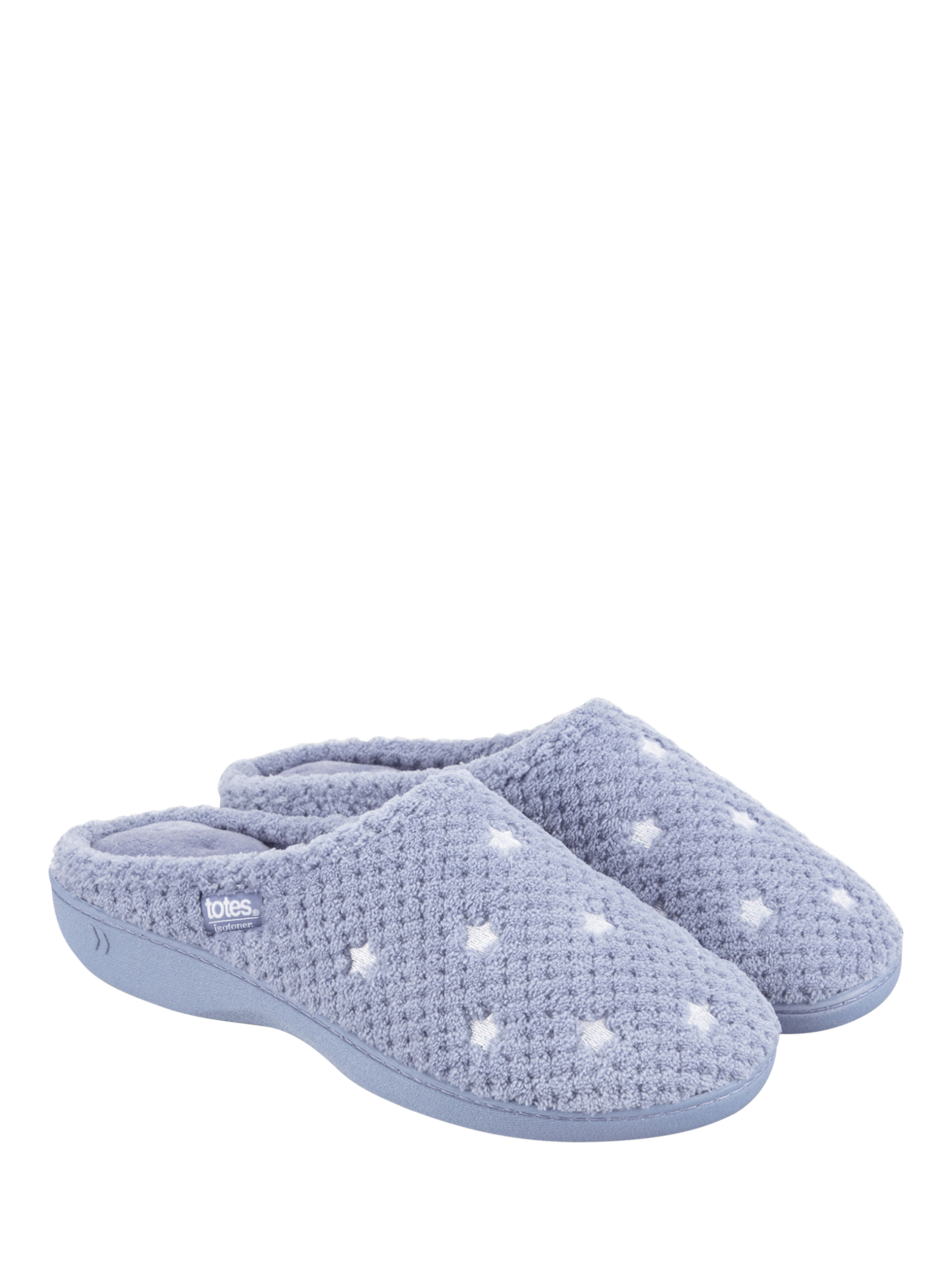 Product image 3 of 6, which shows totes Isotoner Women's Popcorn Terry Mule Slippers, Iris Blue, 4