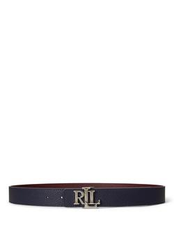 Ralph Lauren Reversible Pebbled Leather Belt, Navy/Dark Garnet