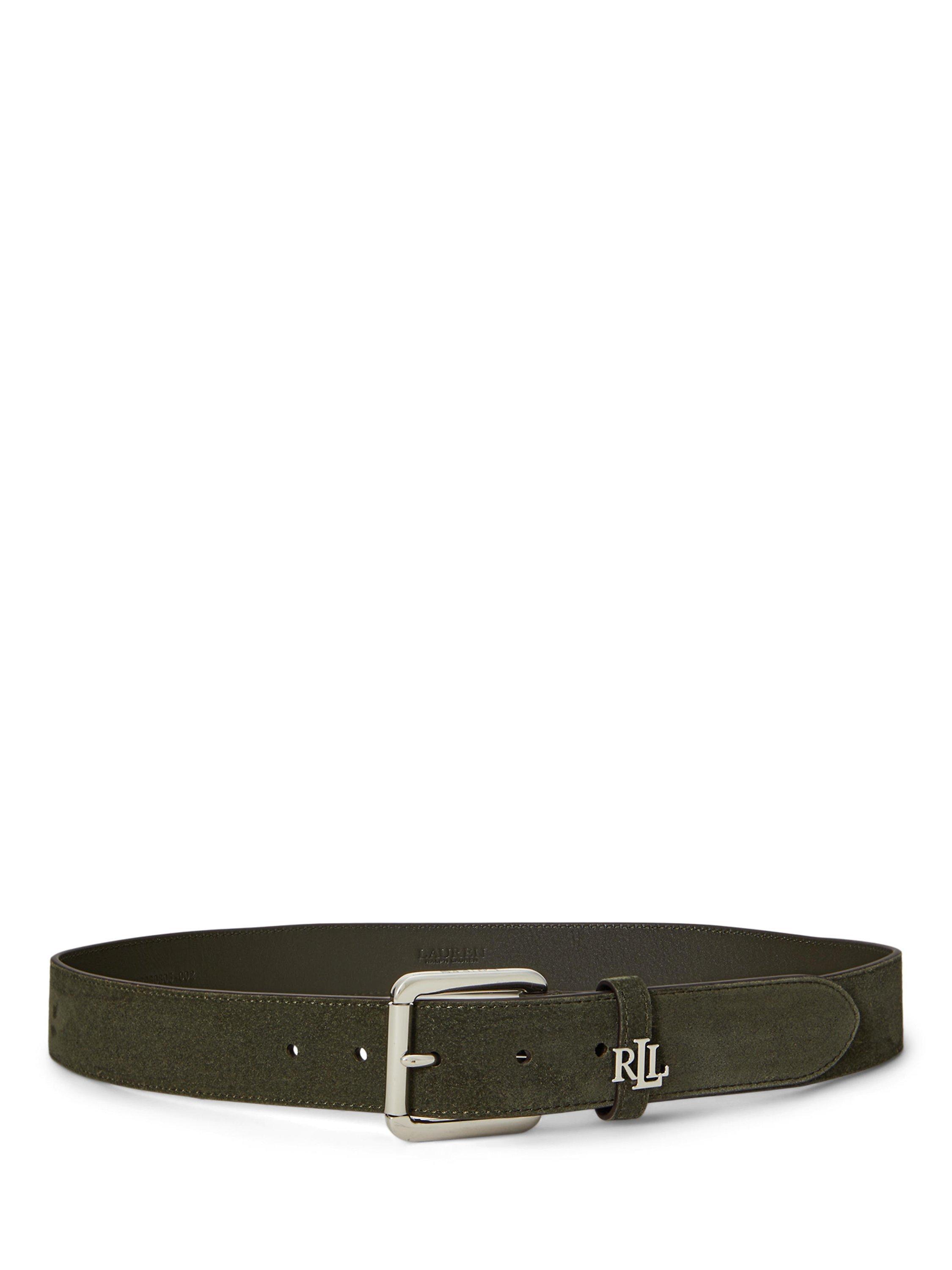 Product image 1 of 2, which shows Ralph Lauren Suede Silver Hardware Belt, Dark Olive, S