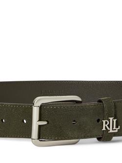 Ralph Lauren Suede Silver Hardware Belt, Dark Olive - view 2, Dark Olive
