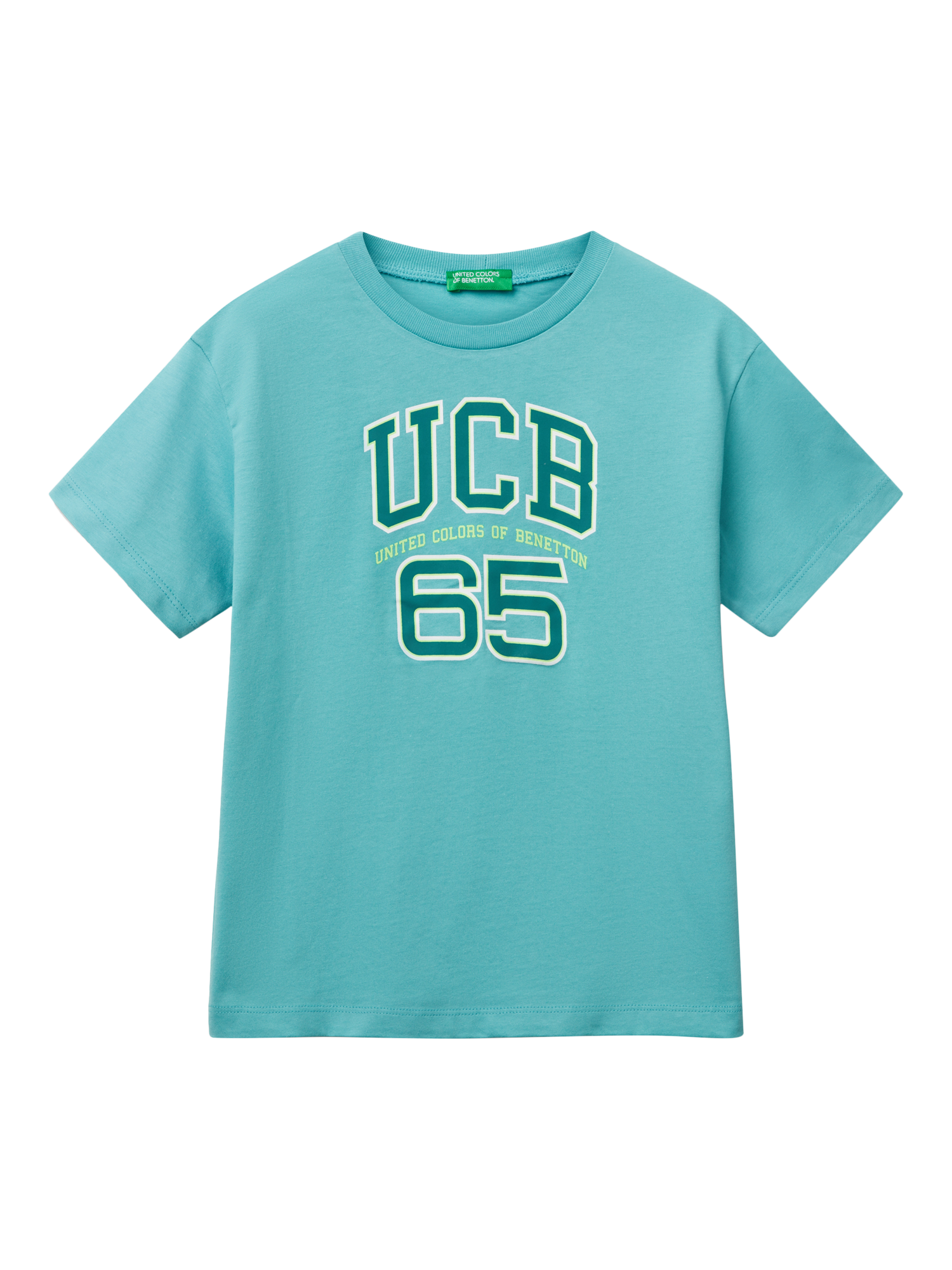 Product image 1 of 3, which shows Benetton Kids' Crew Neck T-Shirt, Teal, 6-7 years