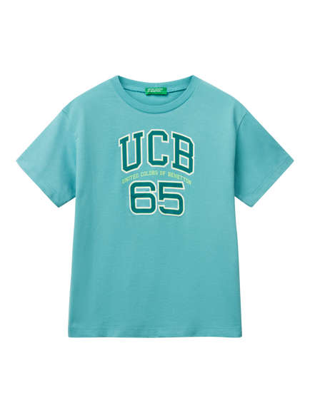 Benetton Kids' Crew Neck T-Shirt, Teal