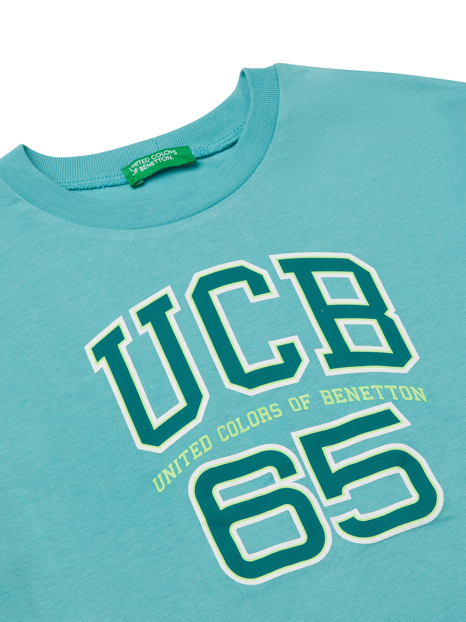 Product image 3 of 3, which shows Benetton Kids' Crew Neck T-Shirt, Teal, 6-7 years