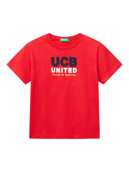Benetton Kids' Short Sleeve Logo Print T-Shirt, Red, Red