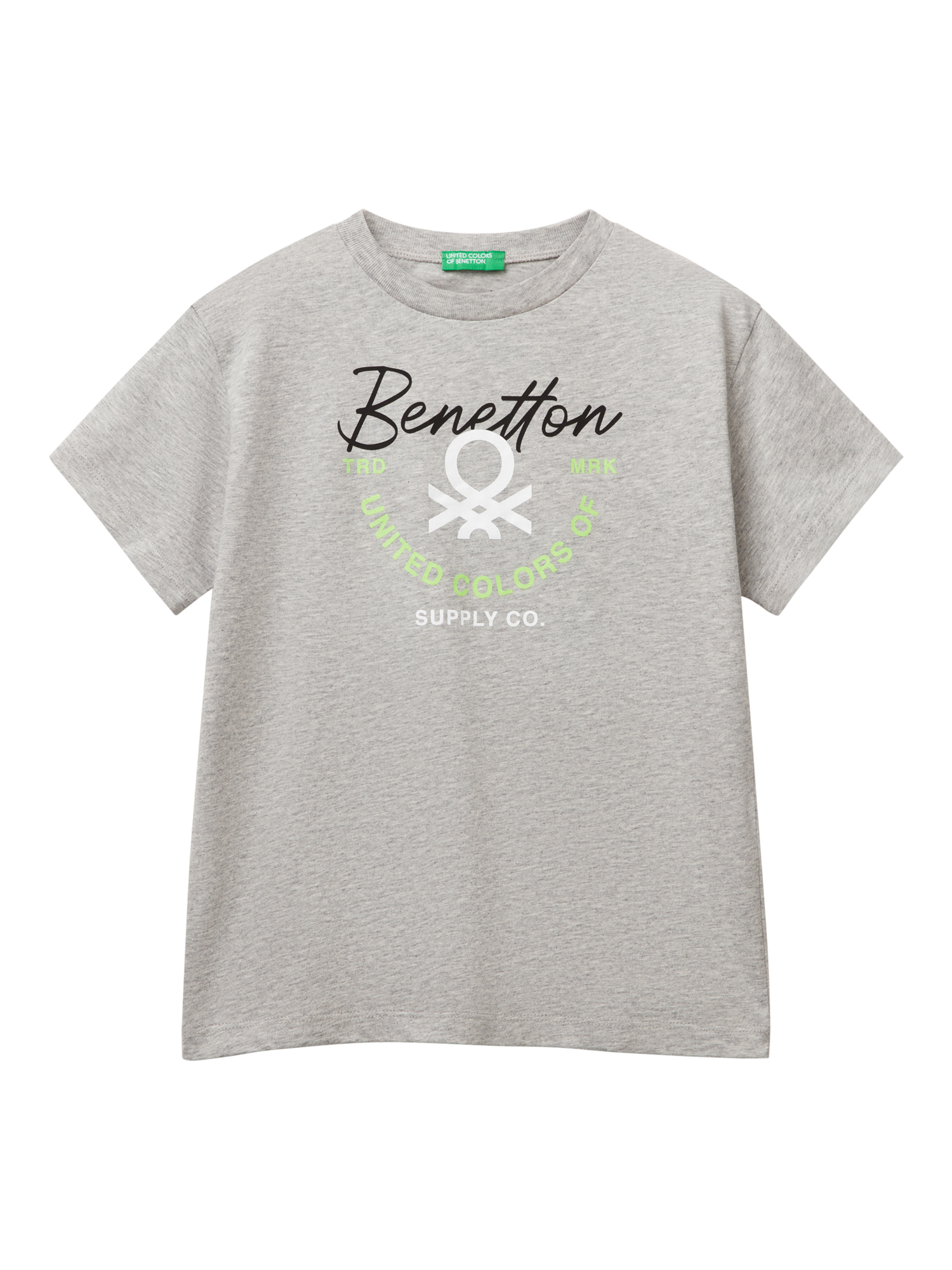 Product image 1 of 3, which shows Benetton Kids' Crew Neck T-Shirt, Grey, 6-7 years