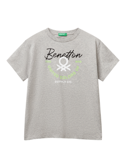 Benetton Kids' Crew Neck T-Shirt, Grey, Grey