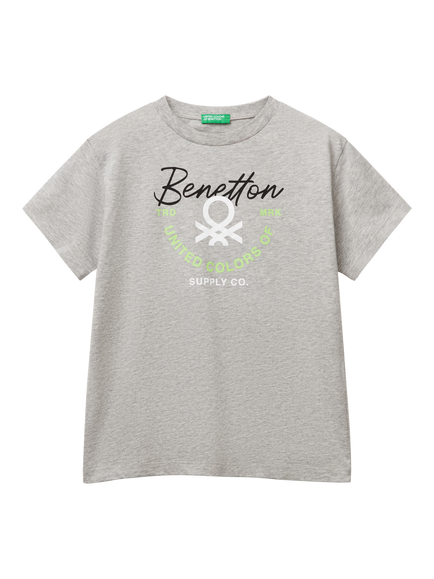 Benetton Kids' Crew Neck T-Shirt, Grey, Grey