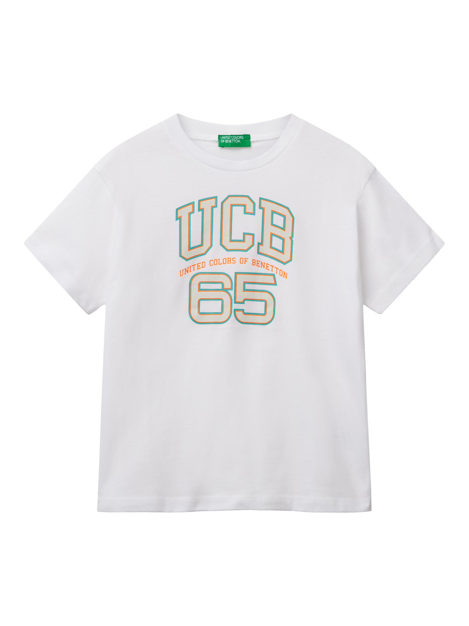 Product image 1 of 3, which shows Benetton Kids' Crew Neck T-Shirt, White, 6-7 years