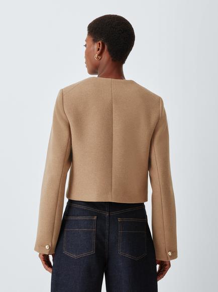 John Lewis Collarless Jacket, Camel Marl - view 2, Camel Marl