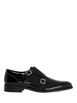 Dune London Sono Premium Patent Leather Sole Double Monk Shoes, Black, Black