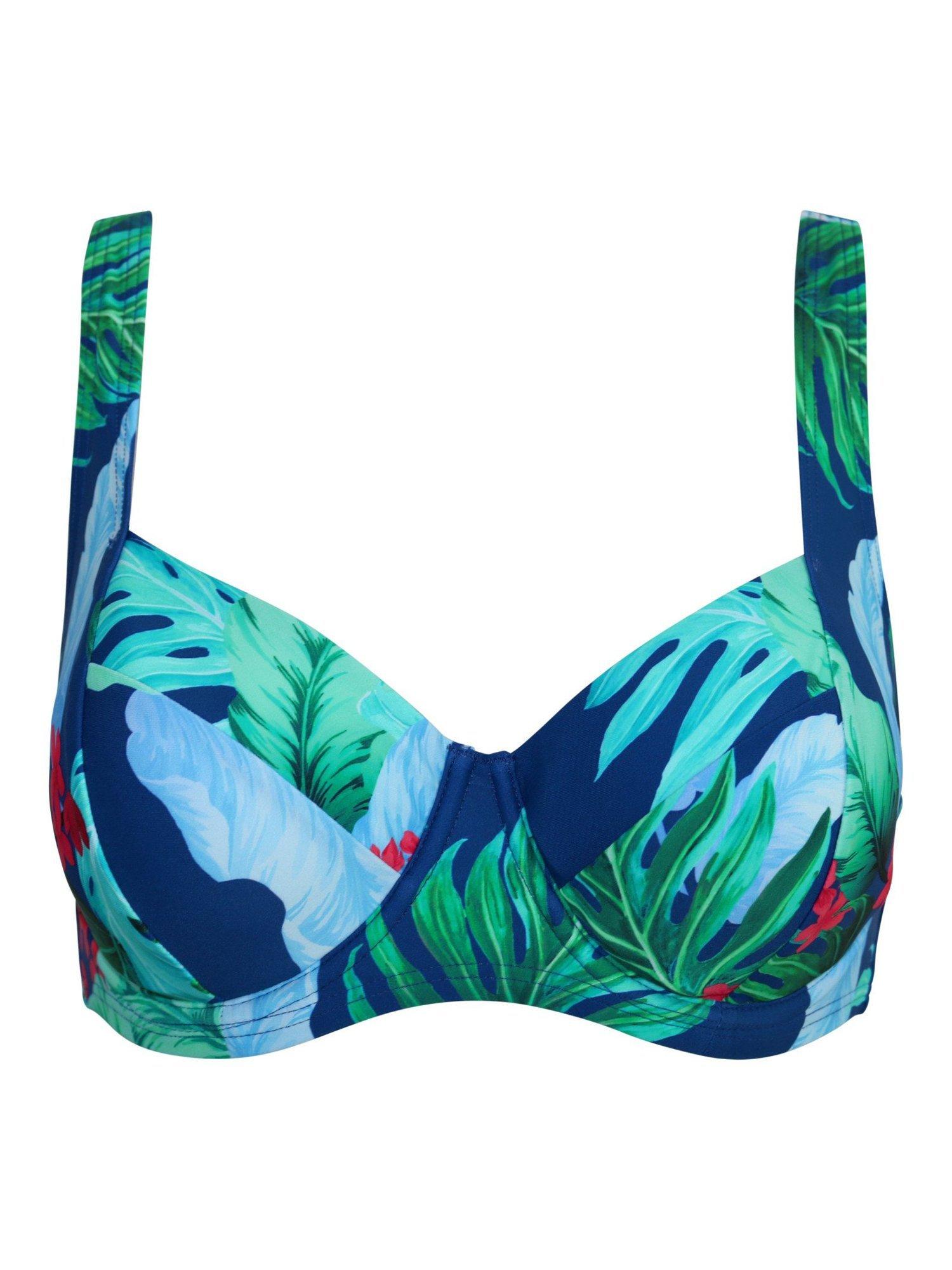 Product image 8 of 9, which shows Pour Moi Kefalonia Side Support Non-Padded Bikini Top, Navy Tropical, 32DD