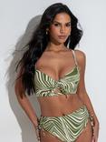 Pour Moi Maya Bay Padded Underwired Tie Bikini Top, Khaki/White