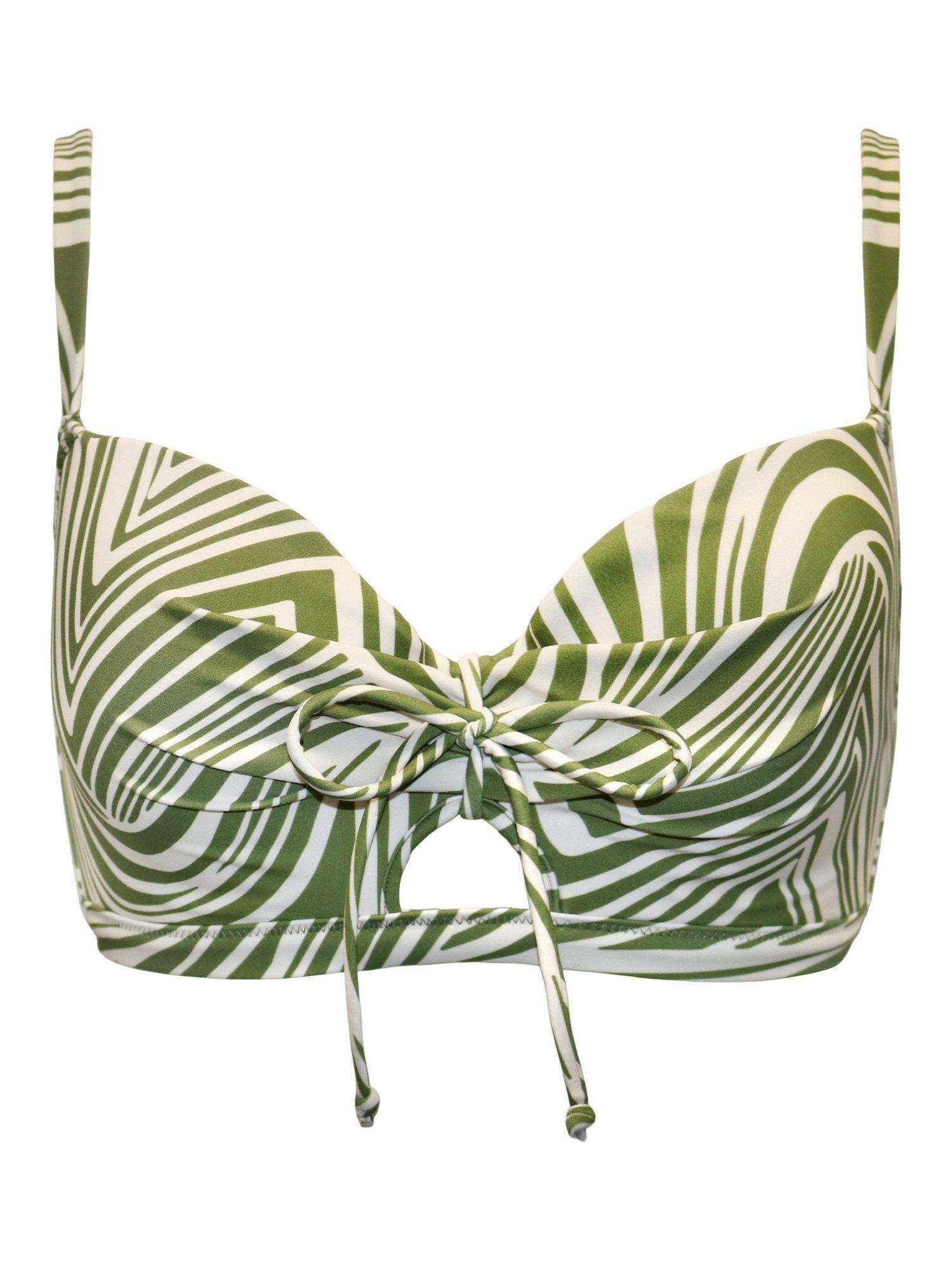 Product image 6 of 7, which shows Pour Moi Maya Bay Padded Underwired Tie Bikini Top, Khaki/White, 32C