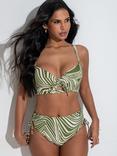 Pour Moi Maya Bay Adjustable High-Waist Tummy Control Bikini Bottoms, Khaki/White