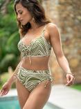 Pour Moi Maya Bay Adjustable High-Waist Tummy Control Bikini Bottoms, Khaki/White