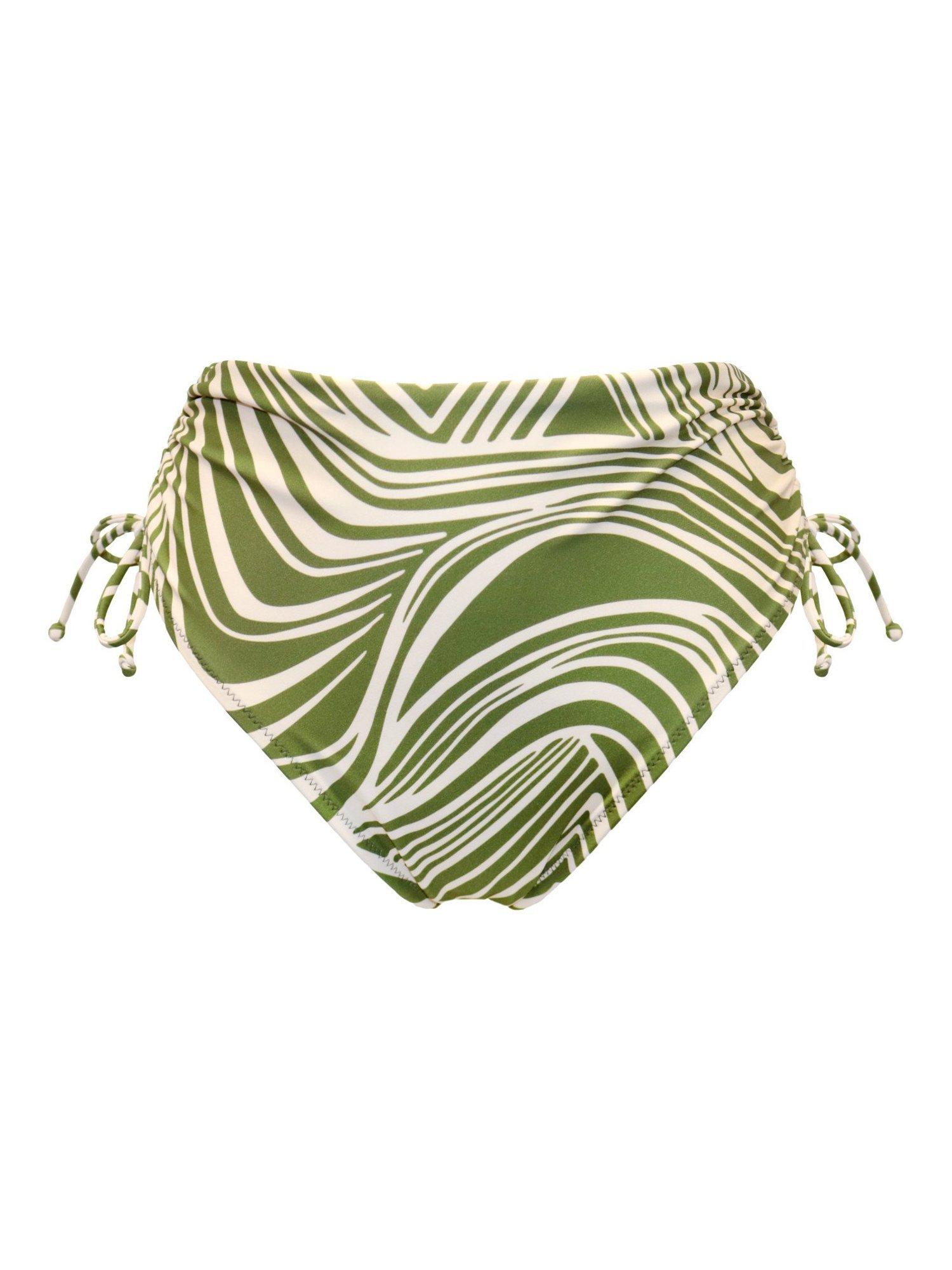 Product image 6 of 7, which shows Pour Moi Maya Bay Adjustable High-Waist Tummy Control Bikini Bottoms, Khaki/White, 10