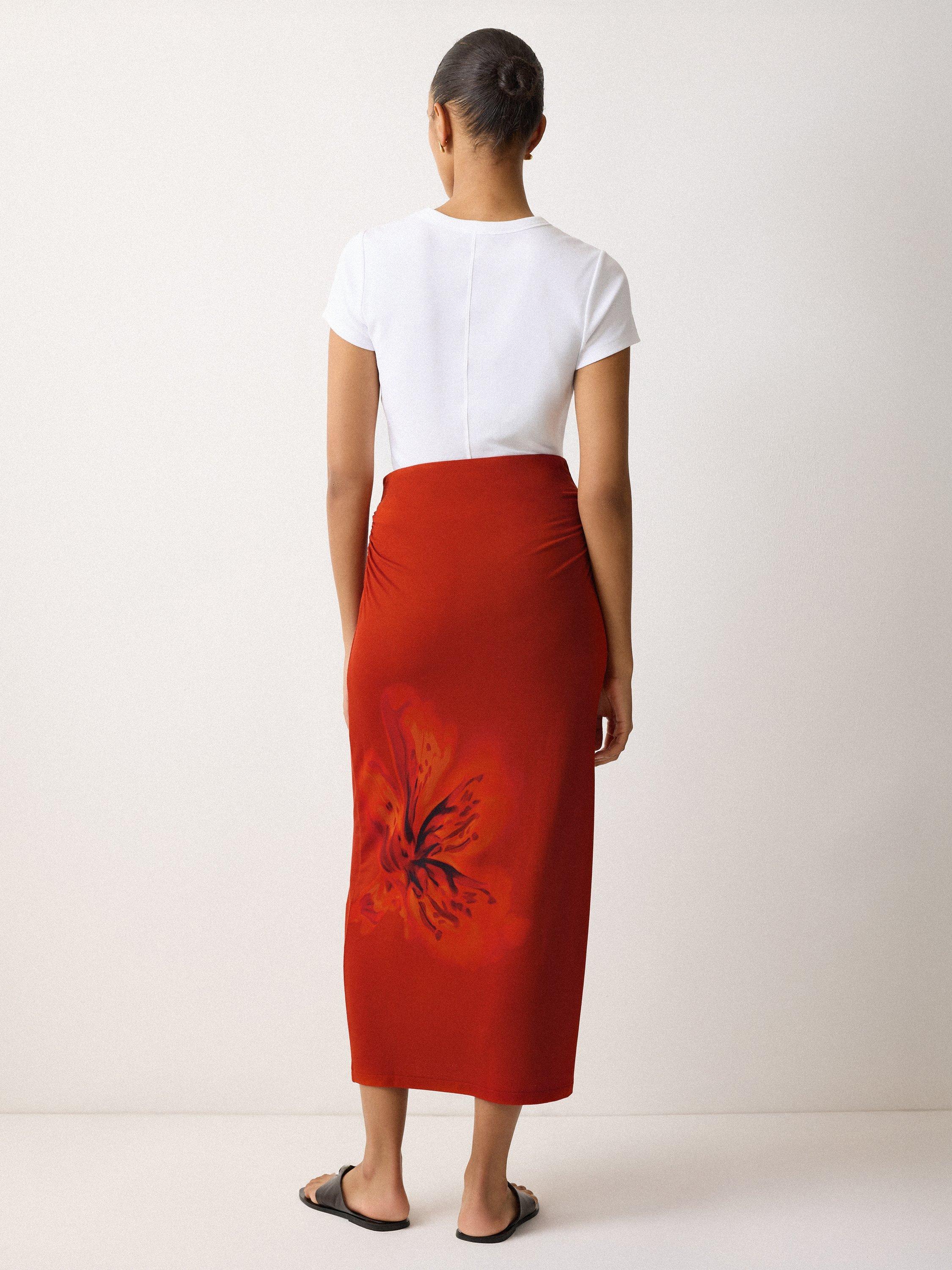 Product image 2 of 6, which shows Jigsaw Fire Lily Graphic Skirt, Red, XS