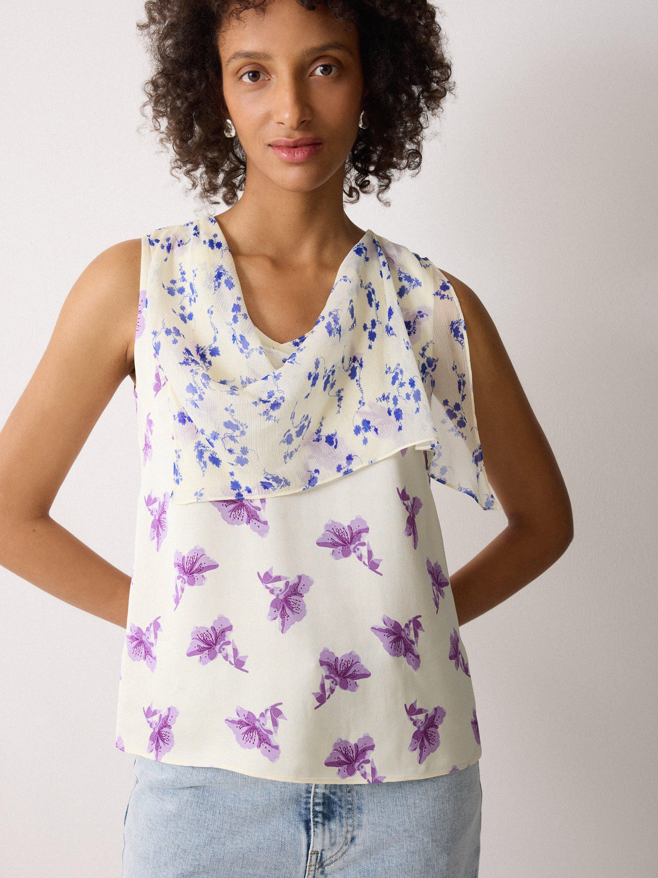 Product image 1 of 5, which shows Jigsaw Lily Pure Silk Drape Top, Purple, 6
