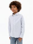 Mango Kids' Cotton Long Sleeved Striped Shirt, Medium Blue