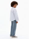 Mango Kids' Cotton Long Sleeved Striped Shirt, Medium Blue