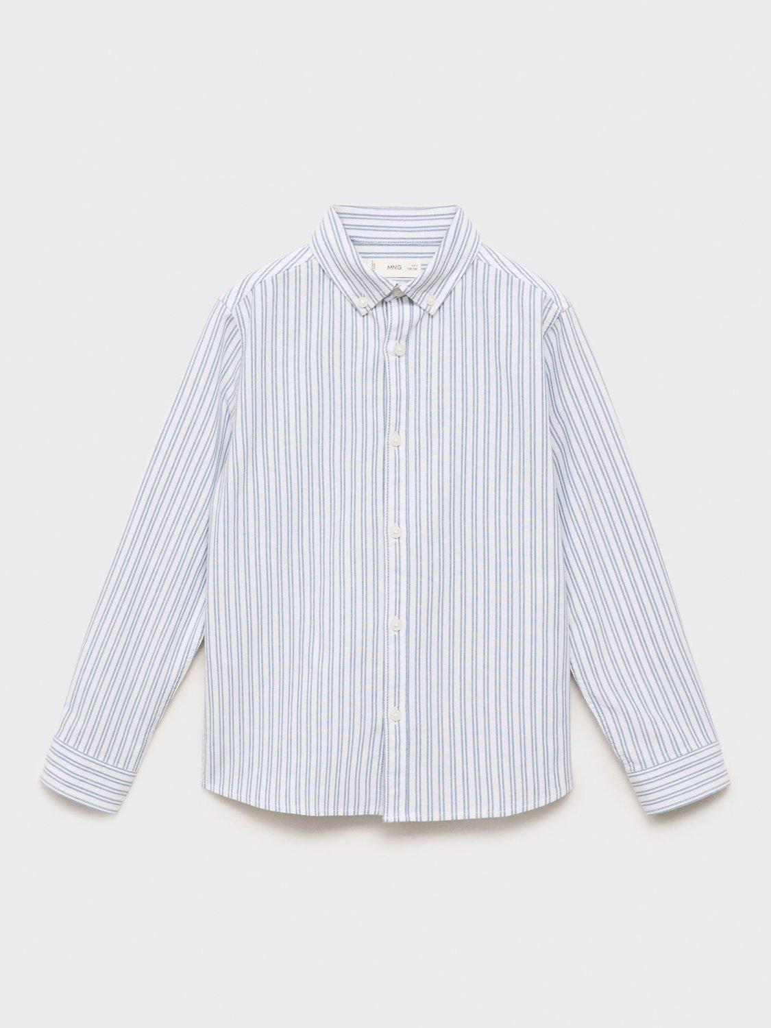 Product image 3 of 7, which shows Mango Kids' Cotton Long Sleeved Striped Shirt, Medium Blue, 10 years