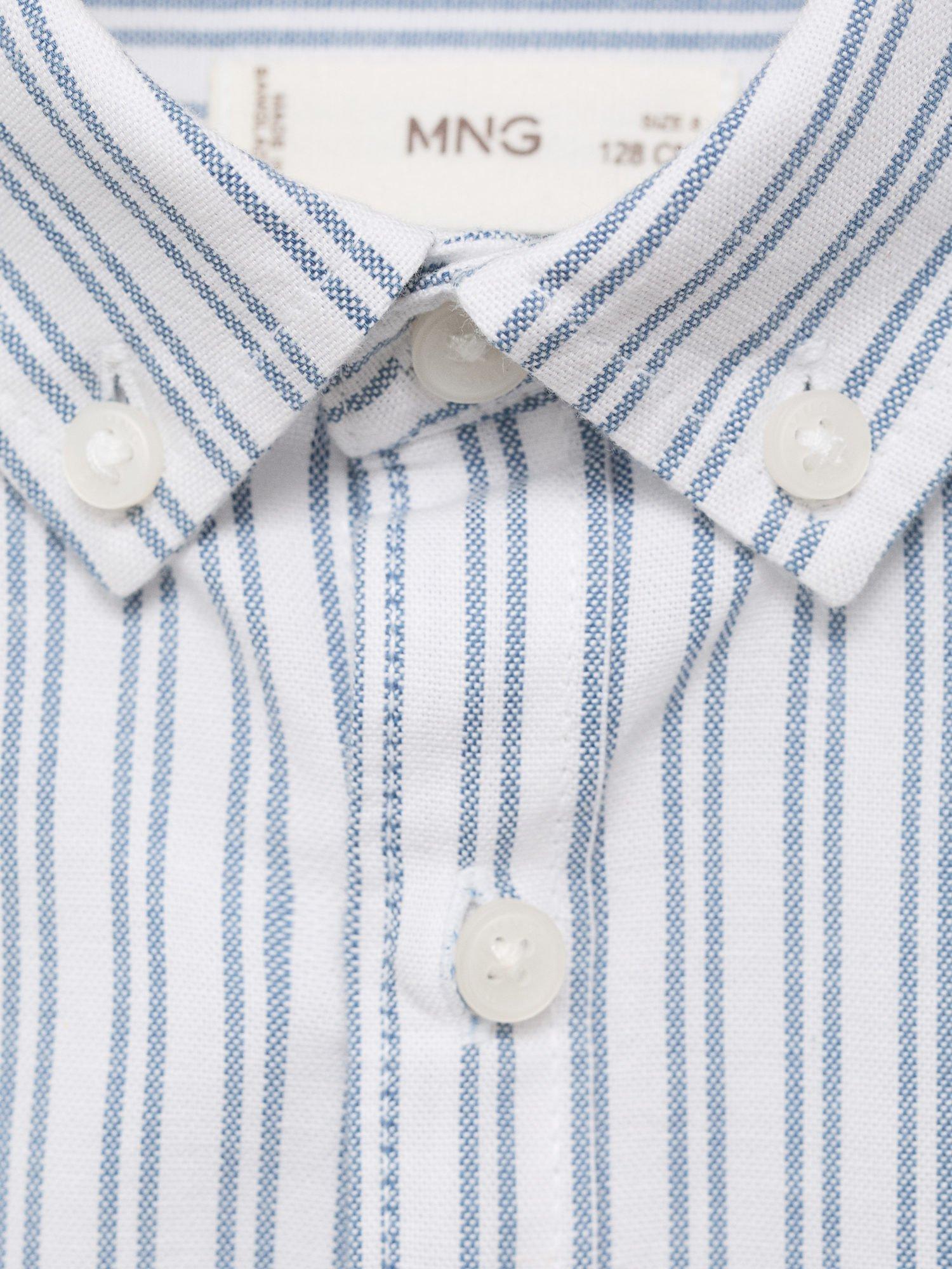 Product image 7 of 7, which shows Mango Kids' Cotton Long Sleeved Striped Shirt, Medium Blue, 10 years