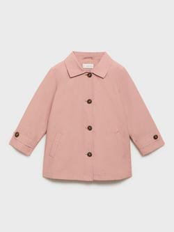 Mango Kids' Cotton Blend Trench Coat, Light Pastel Pink, Light Pastel Pink