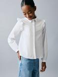 Mango Kids' Carlota Cotton Long Sleeved Frill Shirt, White