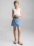 Mango Kids' Sue Denim A-Line Frayed Skirt, Open Blue