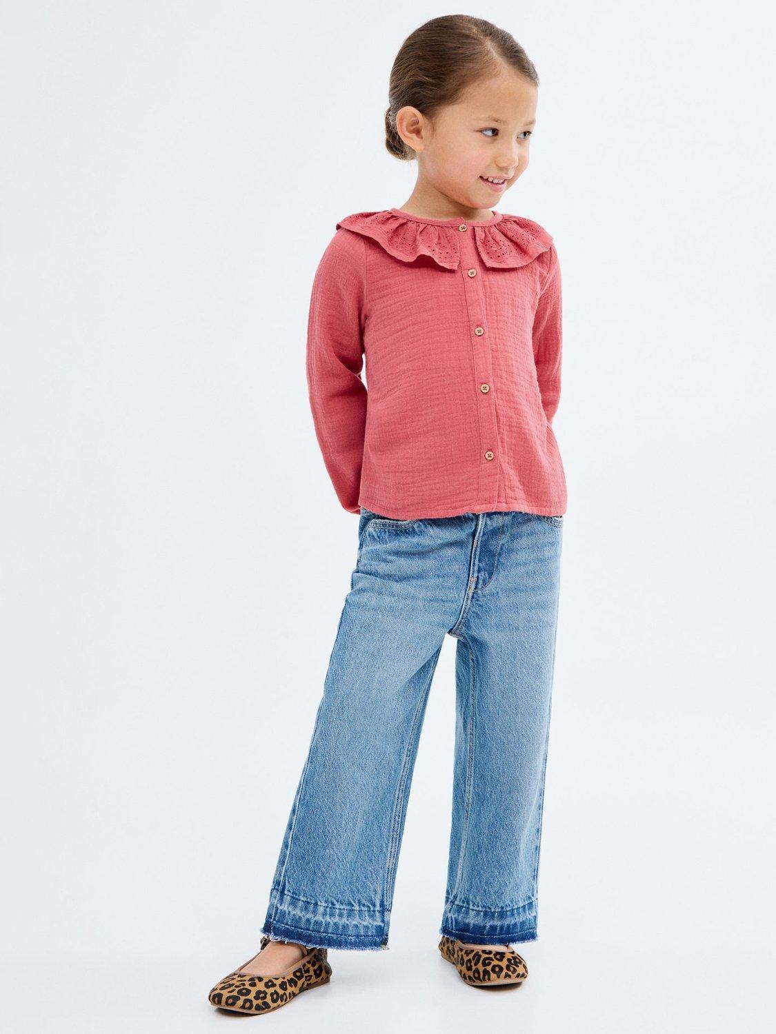 Product image 1 of 5, which shows Mango Kids' Wide Leg Culotte Jeans, Medium Blue, 9-12 months