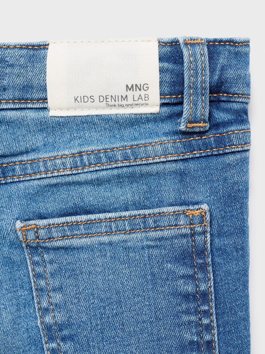 Product image 3 of 4, which shows Mango Kids' Cotton Blend Frayed Flared Jeans, Open Blue, 12-18 months