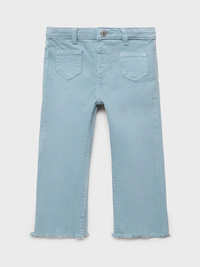Product image 1 of 4, which shows Mango Kids' Cotton Blend Frayed Flared Jeans, Medium Blue, 12-18 months