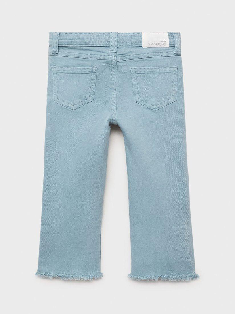 Product image 2 of 4, which shows Mango Kids' Cotton Blend Frayed Flared Jeans, Medium Blue, 12-18 months