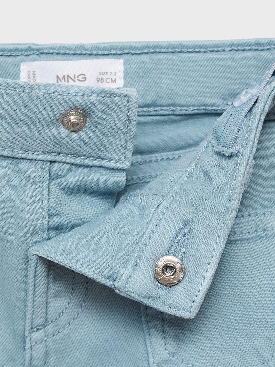 Product image 4 of 4, which shows Mango Kids' Cotton Blend Frayed Flared Jeans, Medium Blue, 12-18 months