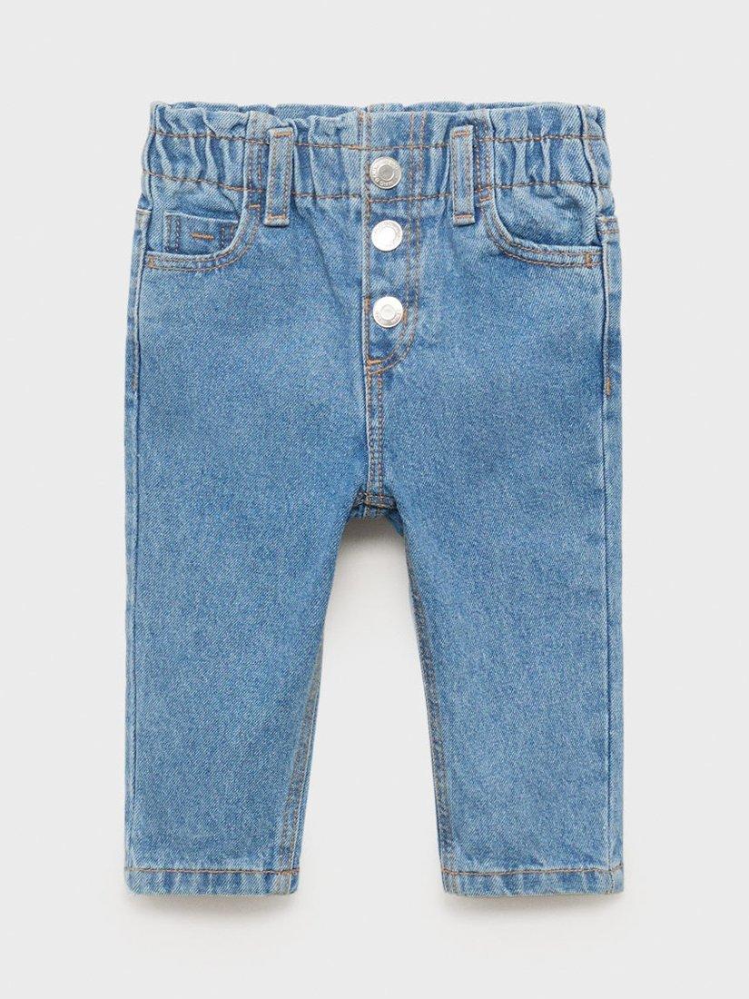 Product image 1 of 4, which shows Mango Kids' Cotton Elastic Paperbag Jeans, Medium Blue, 9-12 months