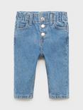 Mango Kids' Cotton Elastic Paperbag Jeans, Medium Blue