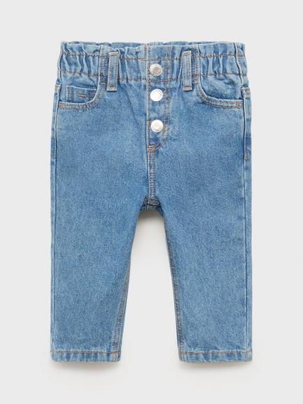 Mango Kids' Cotton Elastic Paperbag Jeans, Medium Blue