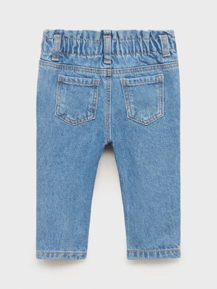 Product image 2 of 4, which shows Mango Kids' Cotton Elastic Paperbag Jeans, Medium Blue, 9-12 months