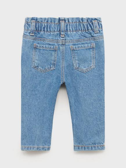 Mango Kids' Cotton Elastic Paperbag Jeans - view 2, Medium Blue