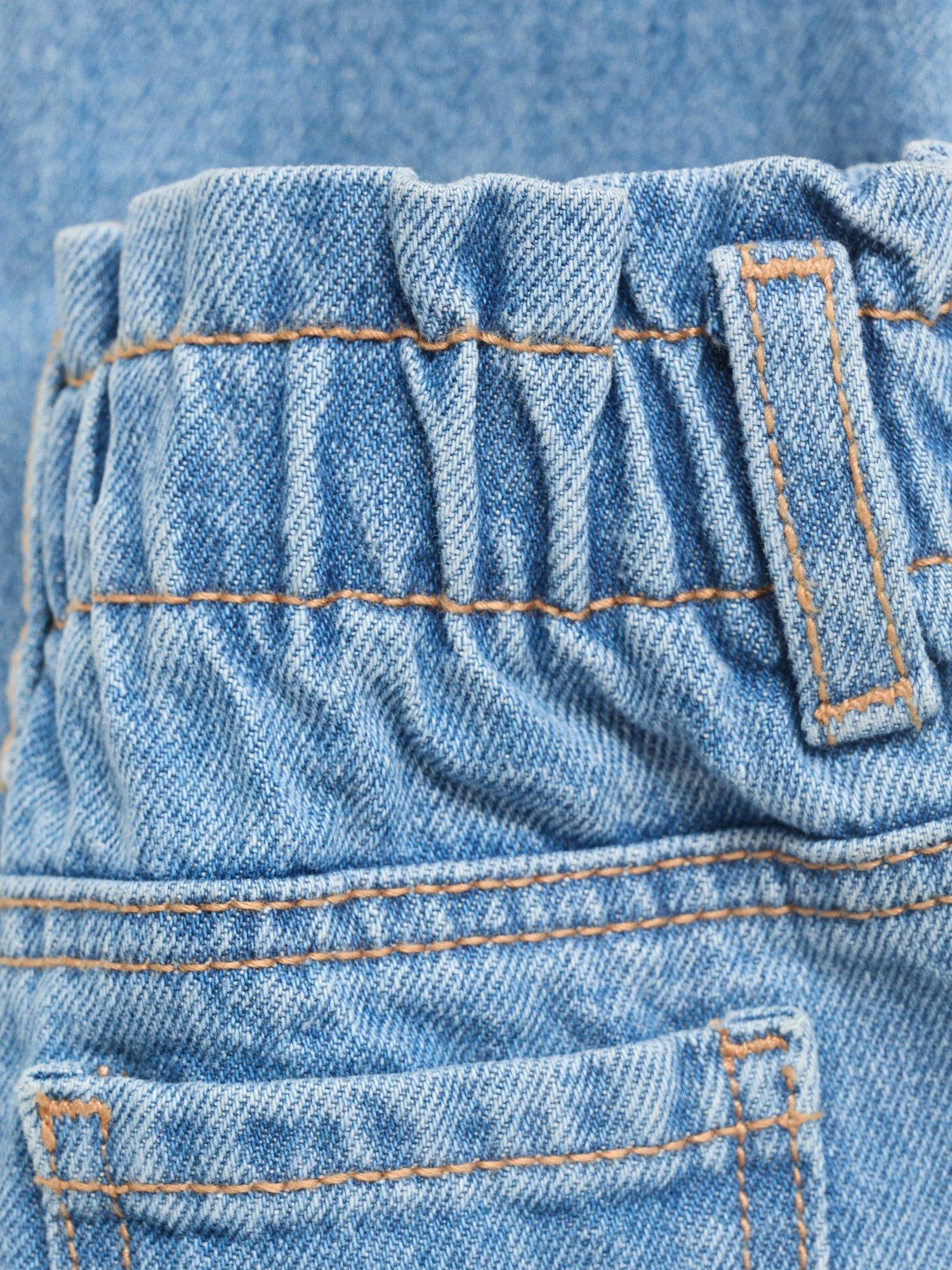 Product image 3 of 4, which shows Mango Kids' Cotton Elastic Paperbag Jeans, Medium Blue, 9-12 months