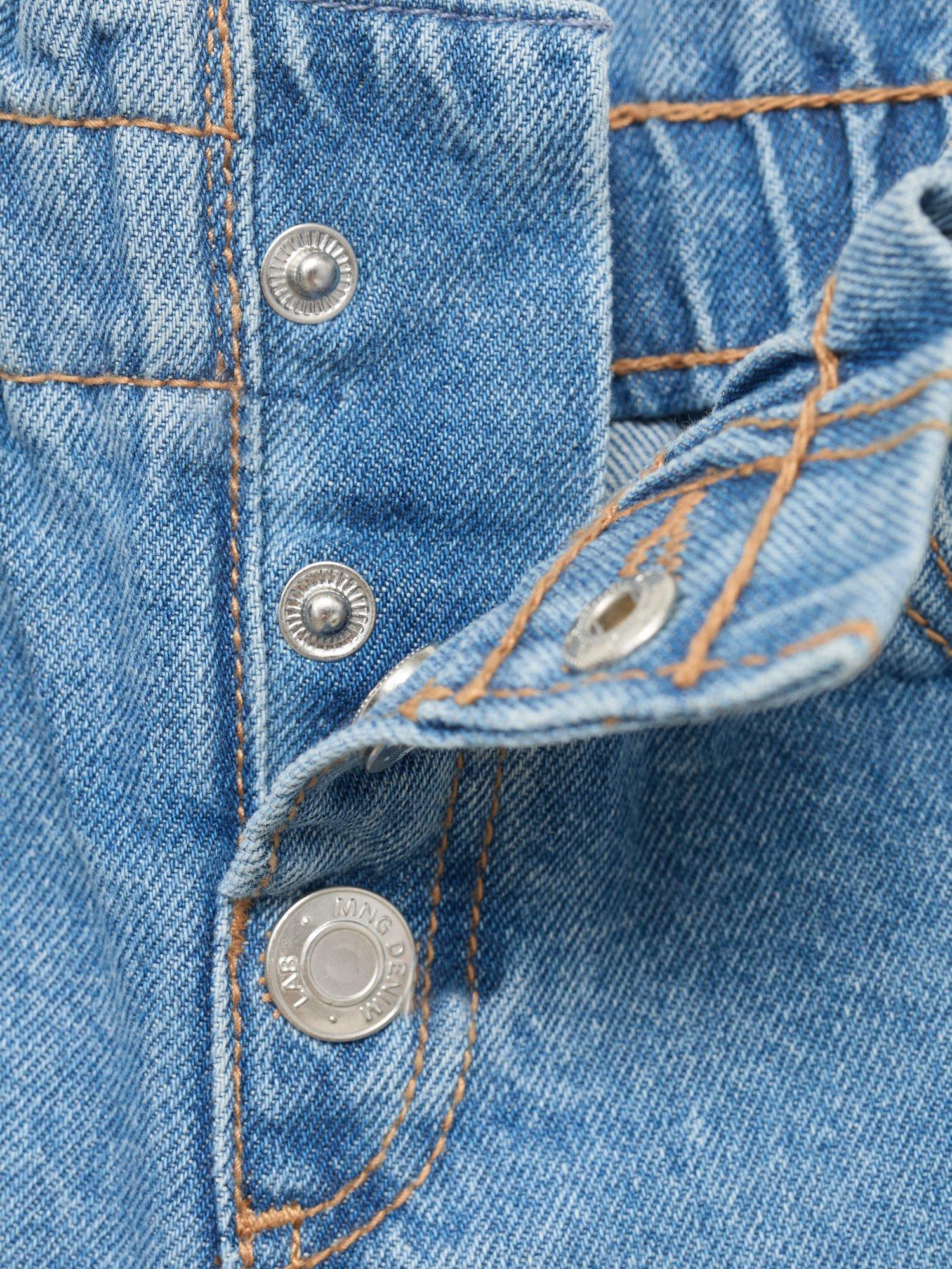 Product image 4 of 4, which shows Mango Kids' Cotton Elastic Paperbag Jeans, Medium Blue, 9-12 months