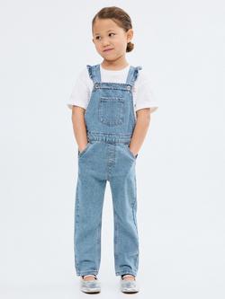 Mango Kids' Emille Cotton Dungarees, Mid Blue, Mid Blue