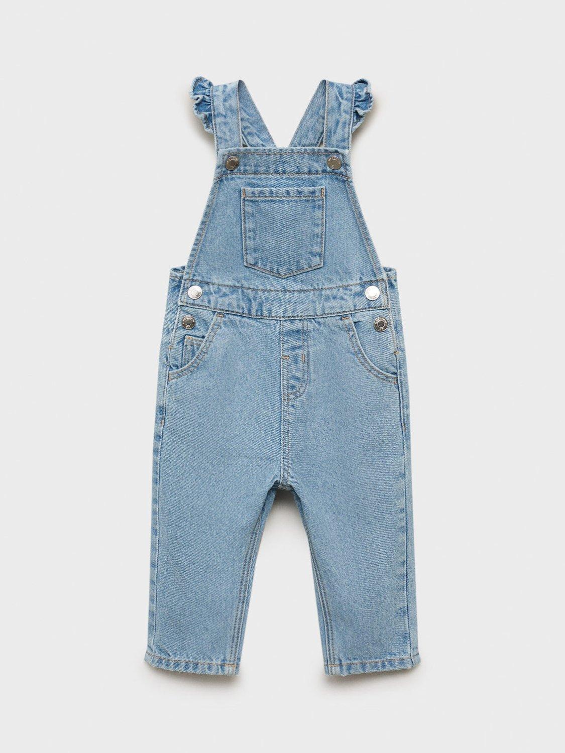 Product image 2 of 6, which shows Mango Kids' Emille Cotton Dungarees, Mid Blue, 12-18 months