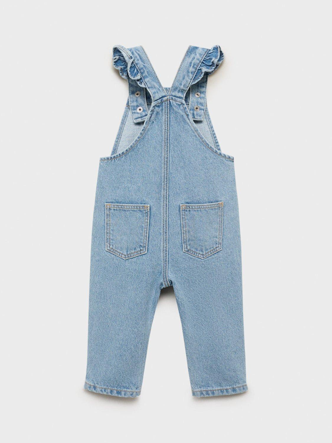 Product image 3 of 6, which shows Mango Kids' Emille Cotton Dungarees, Mid Blue, 12-18 months