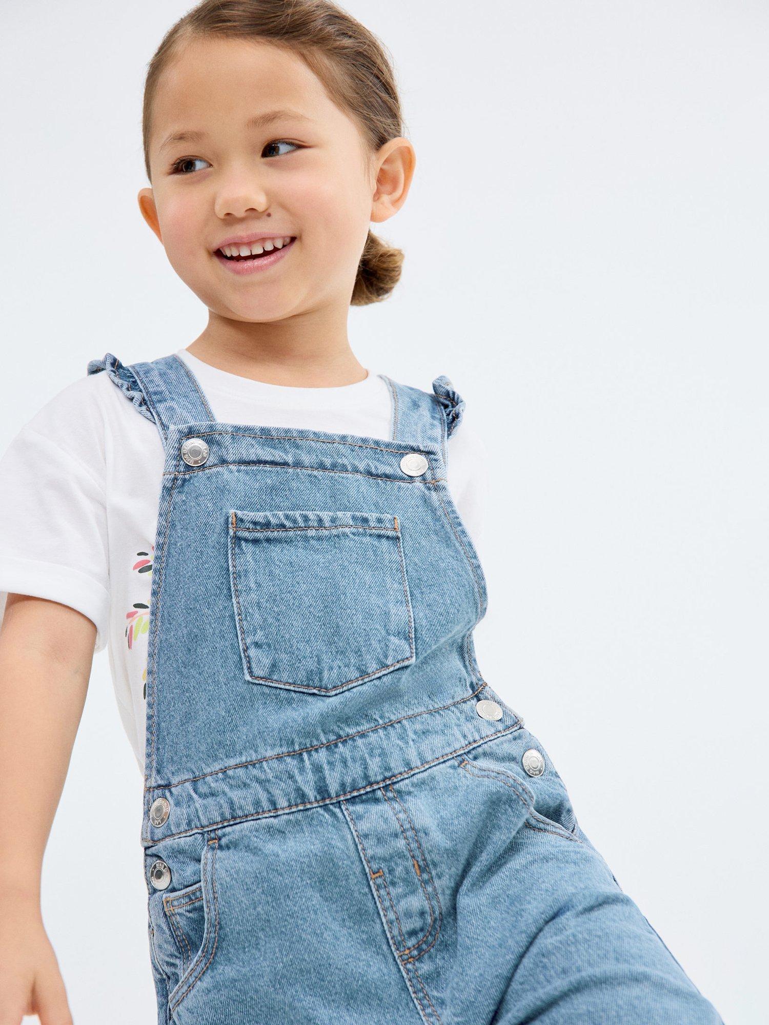 Product image 5 of 6, which shows Mango Kids' Emille Cotton Dungarees, Mid Blue, 12-18 months