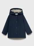 Mango Kids' Pia Cotton Blend Hooded Parka Jacket, Navy