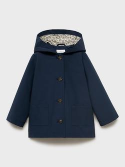 Mango Kids' Pia Cotton Blend Hooded Parka Jacket, Navy, Navy