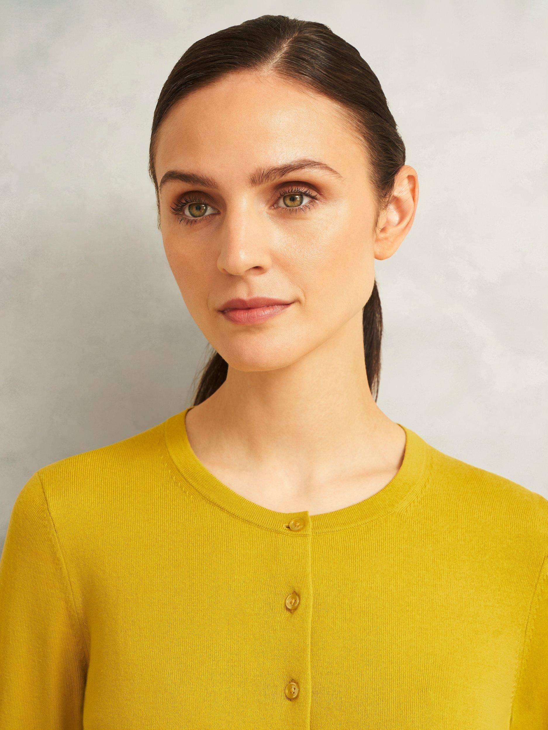 Product image 3 of 6, which shows Hobbs Michelle Crew Neck Cardigan, Gold Chartreuse, L